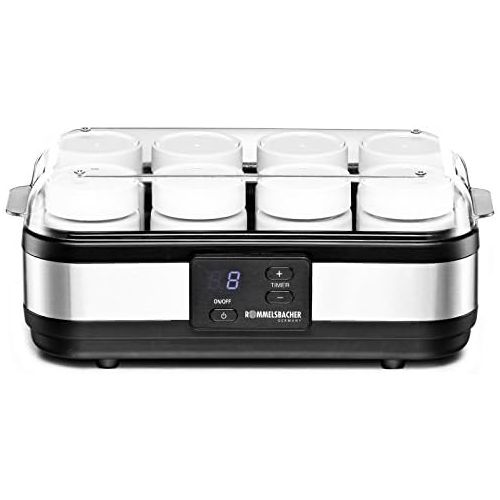  [아마존베스트]ROMMELSBACHER yogurt maker JG 40 - for up to 1200 g of yogurt, LCD display, 18 hour timer, automatic switch-off, electronic temperature control, 8 150 ml serving glasses, 40 watts