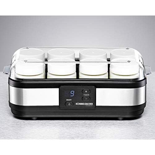  [아마존베스트]ROMMELSBACHER yogurt maker JG 40 - for up to 1200 g of yogurt, LCD display, 18 hour timer, automatic switch-off, electronic temperature control, 8 150 ml serving glasses, 40 watts