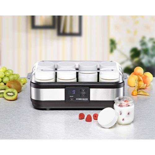  [아마존베스트]ROMMELSBACHER yogurt maker JG 40 - for up to 1200 g of yogurt, LCD display, 18 hour timer, automatic switch-off, electronic temperature control, 8 150 ml serving glasses, 40 watts