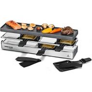 ROMMELSBACHER RC 800 raclette grill fun for 4 (table grill, for 4 people, expandable, parking deck, aluminum die cast grill plate with Xylan Plus non stick coating, 795 W) silver