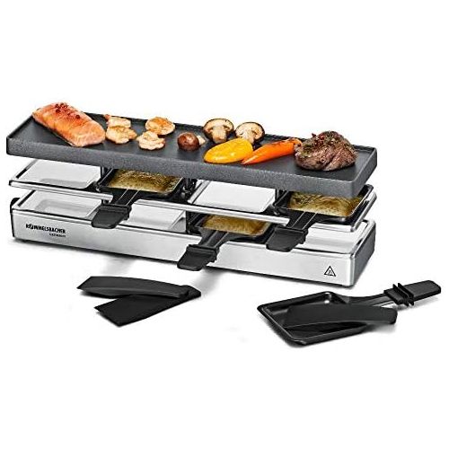  ROMMELSBACHER RC 800 raclette grill fun for 4 (table grill, for 4 people, expandable, parking deck, aluminum die cast grill plate with Xylan Plus non stick coating, 795 W) silver