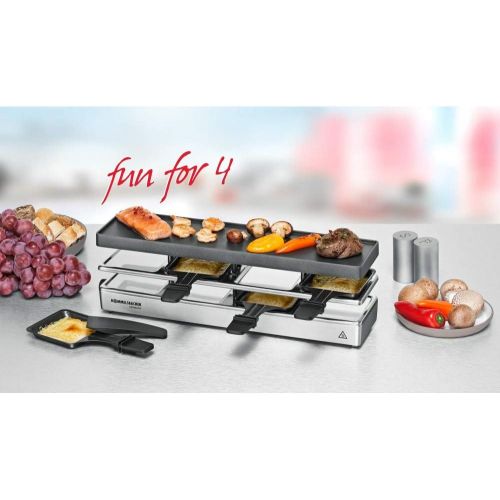  ROMMELSBACHER RC 800 raclette grill fun for 4 (table grill, for 4 people, expandable, parking deck, aluminum die cast grill plate with Xylan Plus non stick coating, 795 W) silver