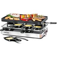 ROMMELSBACHER Raclette Grill RC 1400 ? Reversible Plate for Grilling and Crepes, 8 Pans, Non Stick Coating, On/Off Switch, smooth Temperature Control, Stainless Steel, 1200 W