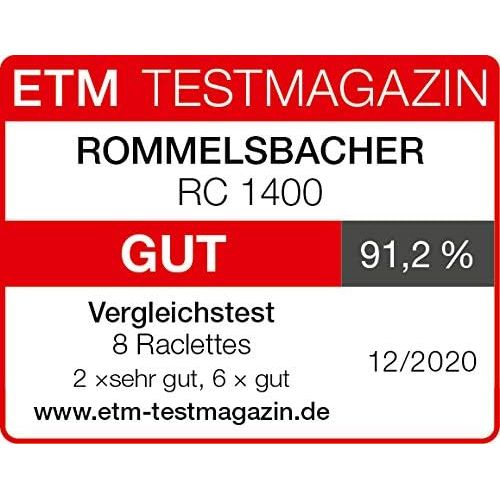  ROMMELSBACHER Raclette Grill RC 1400 ? Reversible Plate for Grilling and Crepes, 8 Pans, Non Stick Coating, On/Off Switch, smooth Temperature Control, Stainless Steel, 1200 W