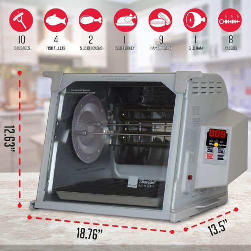  Ronco Showtime Large Capacity Rotisserie & BBQ Oven Platinum Edition, Digital Controls, Perfect Preset Rotation Speed, Self-Basting, Auto Shutoff, Includes Multipurpose Basket