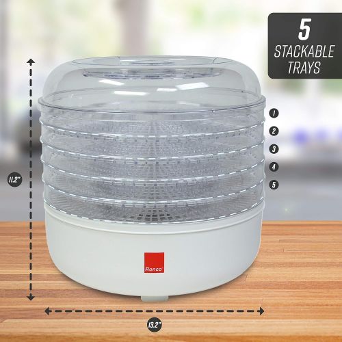  [아마존베스트]Ronco 5-Tray Dehydrator, Food Preserver Quiet Operation, for Beef, Turkey, Chicken, Fish Jerky, Fruits, Vegetables, Classic White