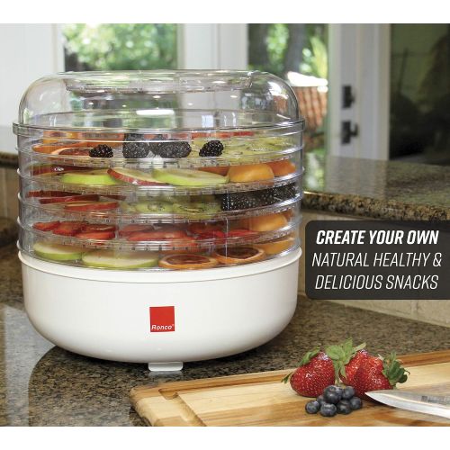  [아마존베스트]Ronco 5-Tray Dehydrator, Food Preserver Quiet Operation, for Beef, Turkey, Chicken, Fish Jerky, Fruits, Vegetables, Classic White