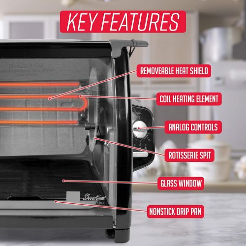  [아마존베스트]Ronco Showtime Large Capacity Rotisserie & BBQ Oven Modern Edition, Simple Switch Controls, Silicone Door Tie, Auto Shutoff, Includes Multipurpose Basket