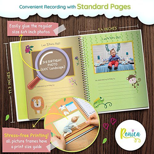  [아마존베스트]Ronica First Year Baby Memory Book & Baby Journal - Modern Baby Shower Gift & Keepsake for New Parents to Record Photos & milestones - Five Year Scrapbook & Picture Album for boy &