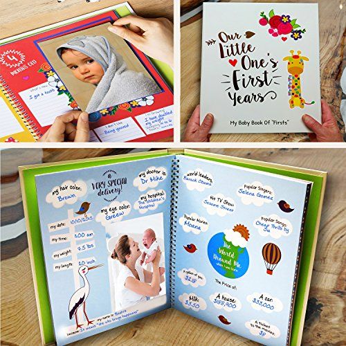  [아마존베스트]Ronica First Year Baby Memory Book & Baby Journal - Modern Baby Shower Gift & Keepsake for New Parents to Record Photos & milestones - Five Year Scrapbook & Picture Album for boy &