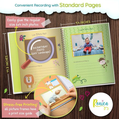  [아마존베스트]Ronica First Year Baby Memory Book & Baby Journal - Modern Baby Shower Gift & Keepsake for New Parents to Record Photos & milestones - Five Year Scrapbook & Picture Album for boy &