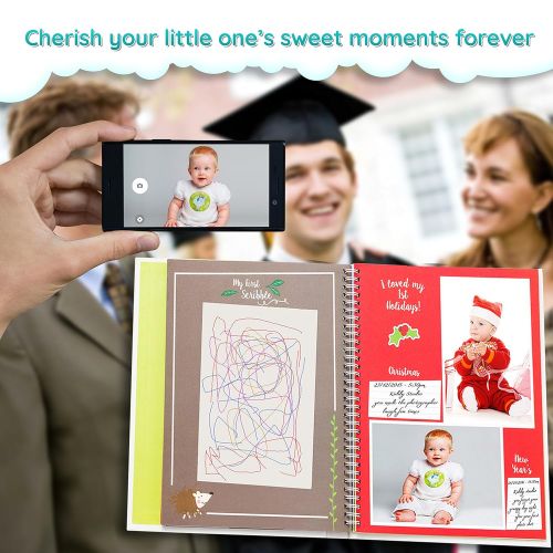  [아마존베스트]Ronica First Year Baby Memory Book & Baby Journal - Modern Baby Shower Gift & Keepsake for New Parents to Record Photos & milestones - Five Year Scrapbook & Picture Album for boy &