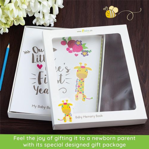  [아마존베스트]Ronica First Year Baby Memory Book & Baby Journal - Modern Baby Shower Gift & Keepsake for New Parents to Record Photos & milestones - Five Year Scrapbook & Picture Album for boy &