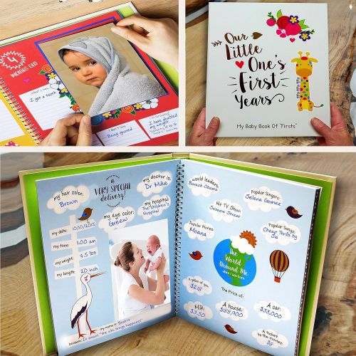  [아마존베스트]Ronica First Year Baby Memory Book & Baby Journal - Modern Baby Shower Gift & Keepsake for New Parents to Record Photos & milestones - Five Year Scrapbook & Picture Album for boy &