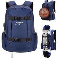 Ronyes Skateboard Backpack, Skateboard Bag,17.3 Inch Laptop Backpack with USB Charging Port, Basketball Longboard Backpack for Sports Travel Blue