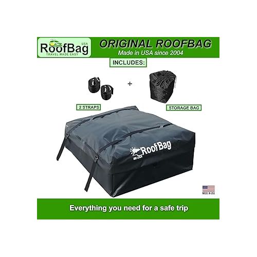  13 Cubic RoofBag Car Rooftop Cargo Carrier, Waterproof Roof Bag Top Luggage Storage Carriers for Any Car with/Without Rack Cross Bar Including Anti-Slip Mat + Strong Nylon Straps + Storage Bag