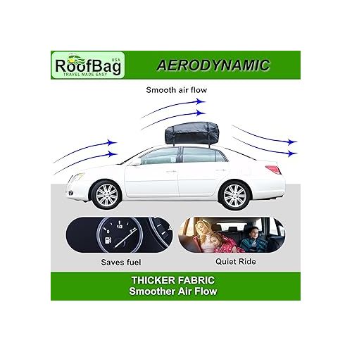  13 Cubic RoofBag Car Rooftop Cargo Carrier, Waterproof Roof Bag Top Luggage Storage Carriers for Any Car with/Without Rack Cross Bar Including Anti-Slip Mat + Strong Nylon Straps + Storage Bag