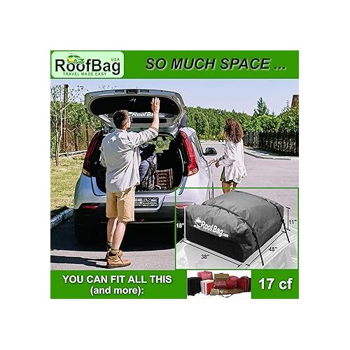  13 Cubic RoofBag Car Rooftop Cargo Carrier, Waterproof Roof Bag Top Luggage Storage Carriers for Any Car with/Without Rack Cross Bar Including Anti-Slip Mat + Strong Nylon Straps + Storage Bag