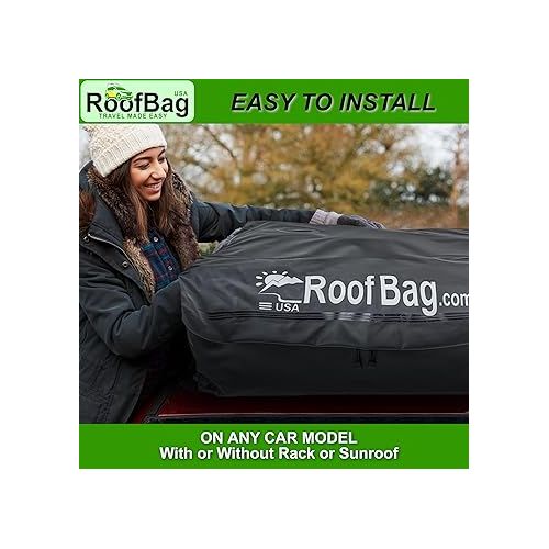  13 Cubic RoofBag Car Rooftop Cargo Carrier, Waterproof Roof Bag Top Luggage Storage Carriers for Any Car with/Without Rack Cross Bar Including Anti-Slip Mat + Strong Nylon Straps + Storage Bag