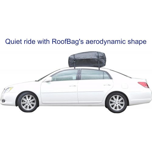  RoofBag Rooftop Cargo Carrier 15 Cubic Feet is a Waterproof Rooftop Cargo Bag or Cargo Carrier for Top of Vehicle with or Without Rack. Roof Bag Car Top Carrier Includes Straps, Ma