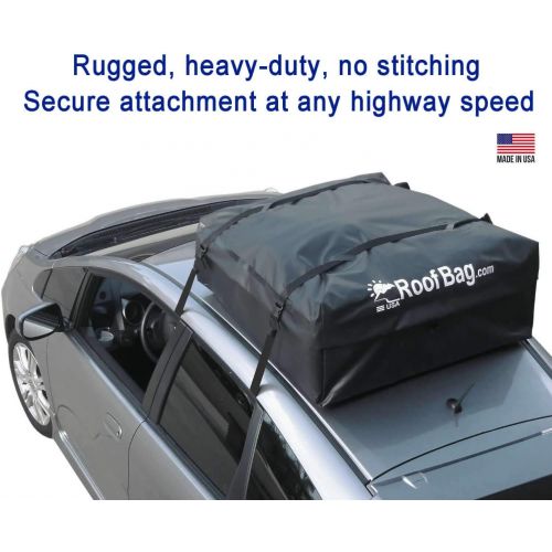  RoofBag Rooftop Cargo Carrier 15 Cubic Feet is a Waterproof Rooftop Cargo Bag or Cargo Carrier for Top of Vehicle with or Without Rack. Roof Bag Car Top Carrier Includes Straps, Ma