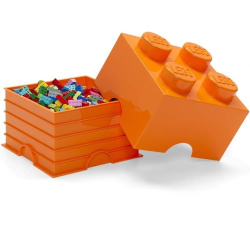 LEGO Storage Brick 4  Stackable, Large Capacity Organizer for LEGO Building Blocks, Minifigures, and Other Toys |Space Saving Container - For Ages 3+, 4  Stud, Bright Orange