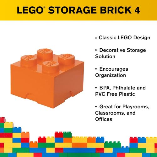  LEGO Storage Brick 4  Stackable, Large Capacity Organizer for LEGO Building Blocks, Minifigures, and Other Toys |Space Saving Container - For Ages 3+, 4  Stud, Bright Orange