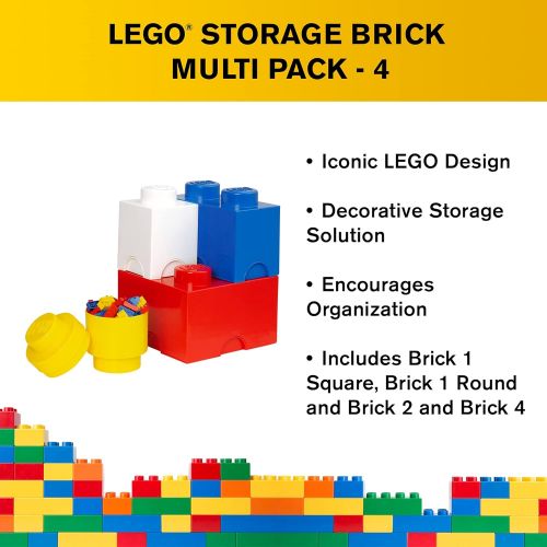  LEGO Storage Brick Multi Pack (4 Piece), Bright Red/Bright Blue/Bright Yellow/White