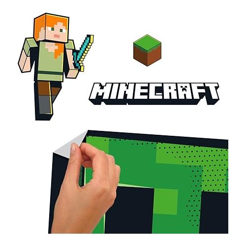  RoomMates RMK5360GM Minecraft Creeper Giant Peel and Stick Wall Decals, Green, Black, Brown, red, Orange