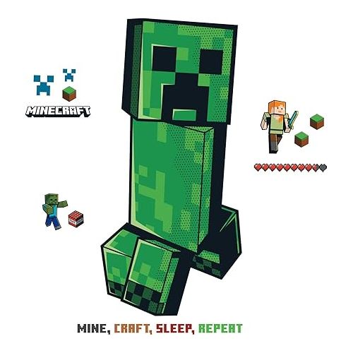  RoomMates RMK5360GM Minecraft Creeper Giant Peel and Stick Wall Decals, Green, Black, Brown, red, Orange