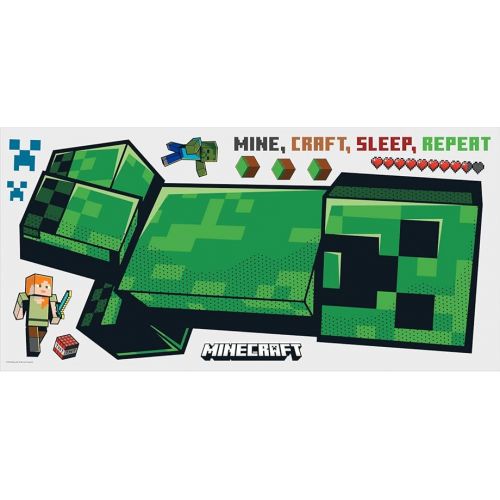  RoomMates RMK5360GM Minecraft Creeper Giant Peel and Stick Wall Decals, Green, Black, Brown, red, Orange
