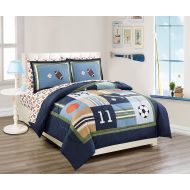 RoomMates Elegant Home Multicolor Sports Basketball Baseball Soccer Football Design 5 Piece Twin Size Comforter Bedding Set for Boys/Kids Bed in a Bag with Sheet Set # Sports Navy (Twin Size