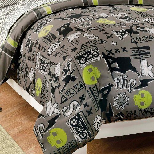  RoomMates My Room Extreme Skateboarding Boys Comforter Set With 180Tc Sheets, Gray, Twin