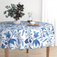 Round Tablecloth - Chinese Garden in Cobalt by Willowlanetextiles - Oriental Malay Cotton Sateen Round Tablecloth by Roostery w/ Spoonflower