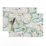 Roostery Cloth Placemats, Mountain Range River Stream Camping Wood Map Moon Boy Nursery Outdoors Nature Explore Print, Linen Cotton Canvas Placemats, Set of 2