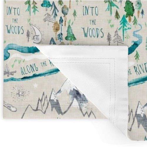  Roostery Cloth Placemats, Mountain Range River Stream Camping Wood Map Moon Boy Nursery Outdoors Nature Explore Print, Linen Cotton Canvas Placemats, Set of 2