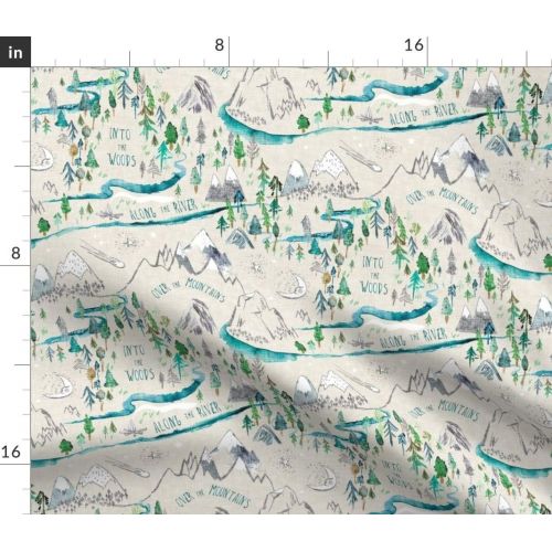  Roostery Cloth Placemats, Mountain Range River Stream Camping Wood Map Moon Boy Nursery Outdoors Nature Explore Print, Linen Cotton Canvas Placemats, Set of 2