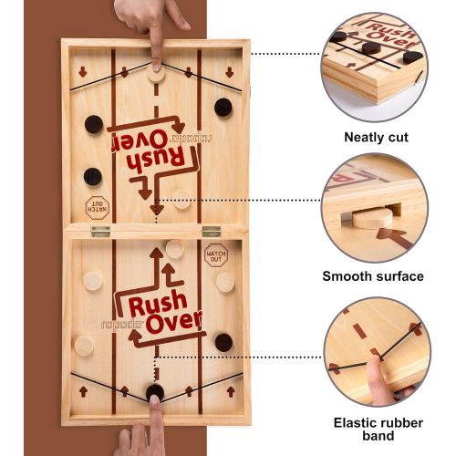  ropoda Fast Sling Puck Game, 4 in 1 Portable Wooden Board Games Set for Adults and Kids, Easter Basket Stuffer Idea, Chess, Checkers and Tic Tac Toe, Foldable Tabletop Wooden Hocke