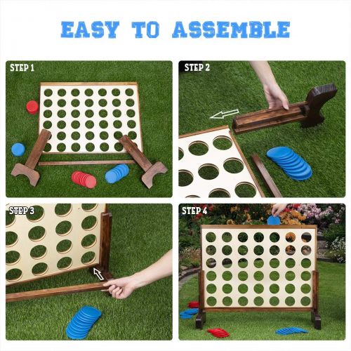  ropoda Giant Wooden 4 in a Row Game - 3 Foot Width - with Coins, Portable Carry Case -Fun for Kids and Adults ? Upgraded Vantage Style