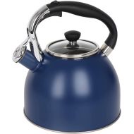 [아마존베스트]Rorence Stainless Steel Whistling kettle: 2.5 Quart with Capsule Bottom & Heat-resistant Glass Lid  Navy Blue
