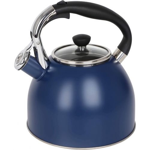  [아마존베스트]Rorence Stainless Steel Whistling kettle: 2.5 Quart with Capsule Bottom & Heat-resistant Glass Lid  Navy Blue