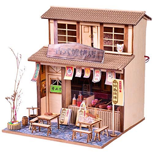  Roroom DIY Miniature and Furniture Dollhouse Kit,Mini 3D Wooden Doll House Craft Model Shop Style with Dust Proof Cover and LED,Creative Room Idea for Valentines Day Birthday Gift(