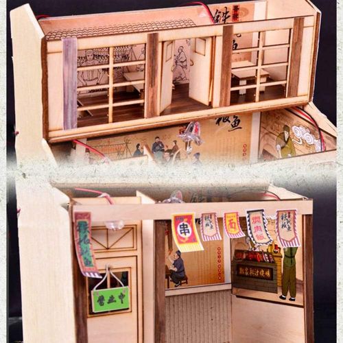  Roroom DIY Miniature and Furniture Dollhouse Kit,Mini 3D Wooden Doll House Craft Model Shop Style with Dust Proof Cover and LED,Creative Room Idea for Valentines Day Birthday Gift(