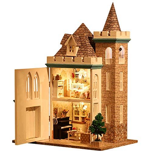  Roroom DIY Miniature and Furniture Dollhouse Kit,Mini 3D Wooden Doll House Craft Model British Style with Dust Proof Cover and Music Movement,Creative Room Idea for Valentines Day