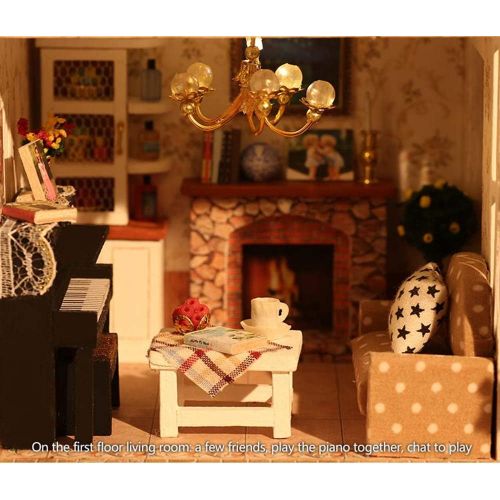  Roroom DIY Miniature and Furniture Dollhouse Kit,Mini 3D Wooden Doll House Craft Model British Style with Dust Proof Cover and Music Movement,Creative Room Idea for Valentines Day