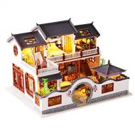 Roroom DIY Miniature and Furniture Dollhouse Kit,Mini 3D Wooden Doll House Craft Model Chinese Style with LED and Music Movement,Creative Room Idea for Valentines Day Birthday Gift