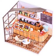 Roroom DIY Miniature and Furniture Dollhouse Kit,Mini 3D Wooden Doll House Craft Model Shop Style with Dust Proof Cover and LED,Creative Room Idea for Valentines Day Birthday Gift（