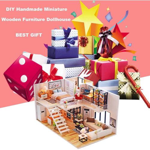  Roroom Dollhouse Miniature with Furniture,DIY Wooden Doll House Kit Plus Dust Cover and Music Box,1:24 Scale Creative Room Model to Build-Gift for Friends,Lovers and Families.(Simp