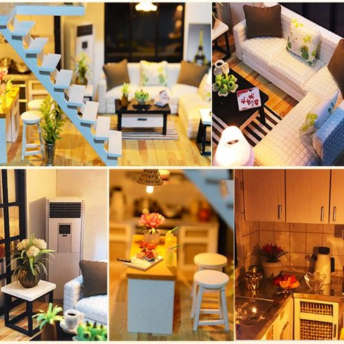  Roroom Dollhouse Miniature with Furniture,DIY Wooden Doll House Kit Plus Dust Cover and Music Box,1:24 Scale Creative Room Model to Build-Gift for Friends,Lovers and Families.(Simp
