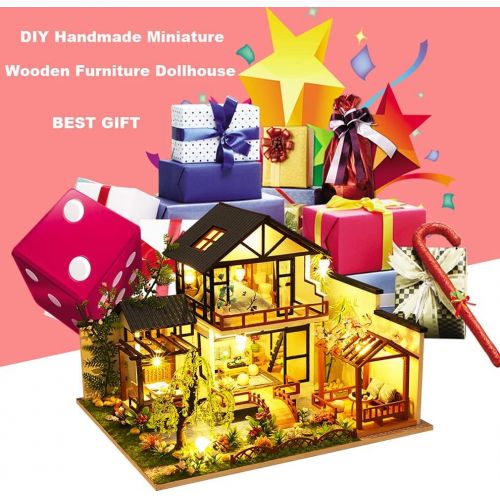  Roroom DIY Miniature and Furniture Dollhouse Kit,Mini 3D Wooden Doll House Craft Model with Dust Proof Cover and Music Movement,Creative Room Idea for Valentines Day Birthday Gift